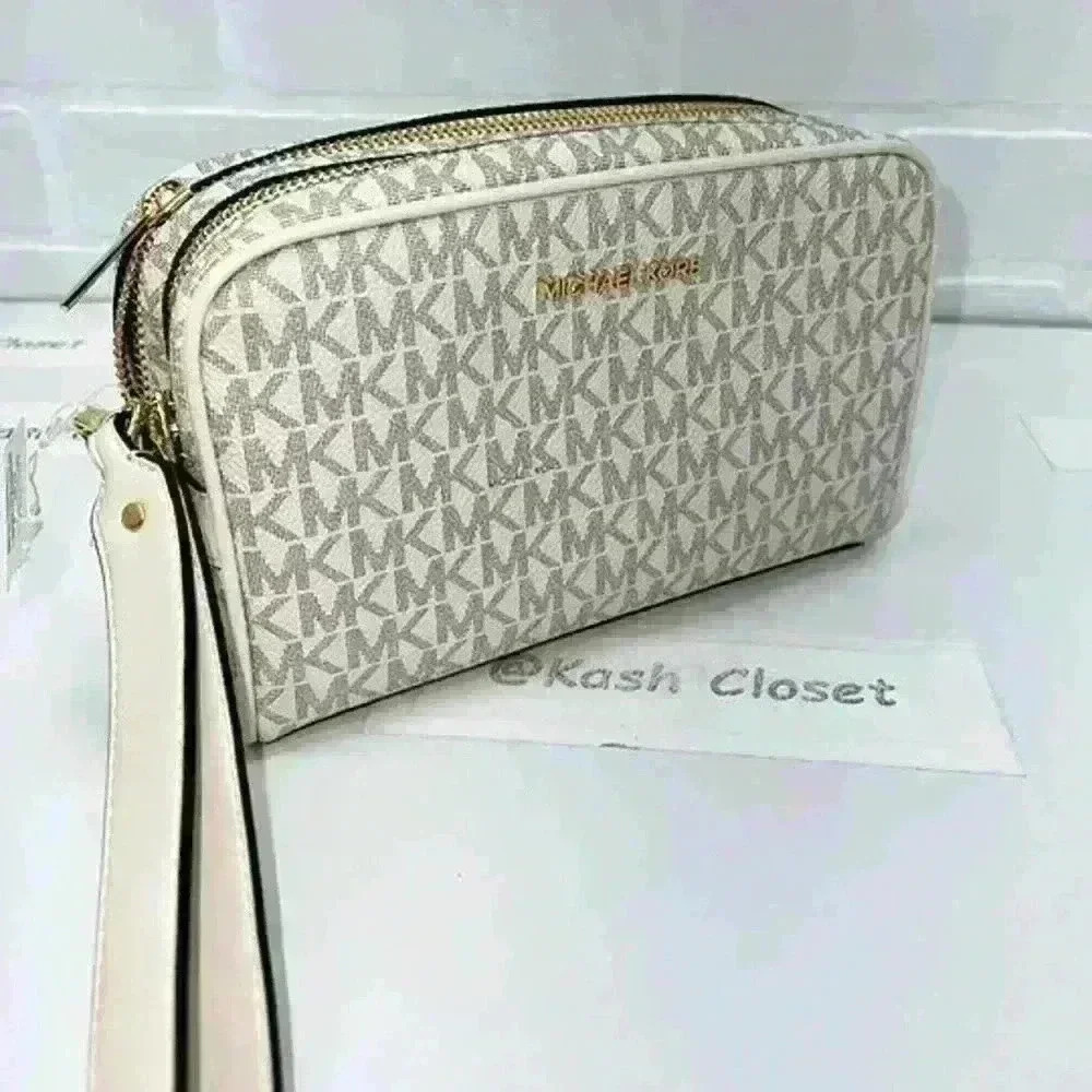 Michael Kors double zip travel pouch wristlet jet set medium Light cream… - Picture 3 of 9